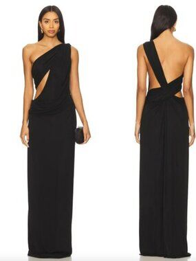 NEW MISHA The Solstice Cupro Maxi Dress in Black One Shoulder Formal Gown Small